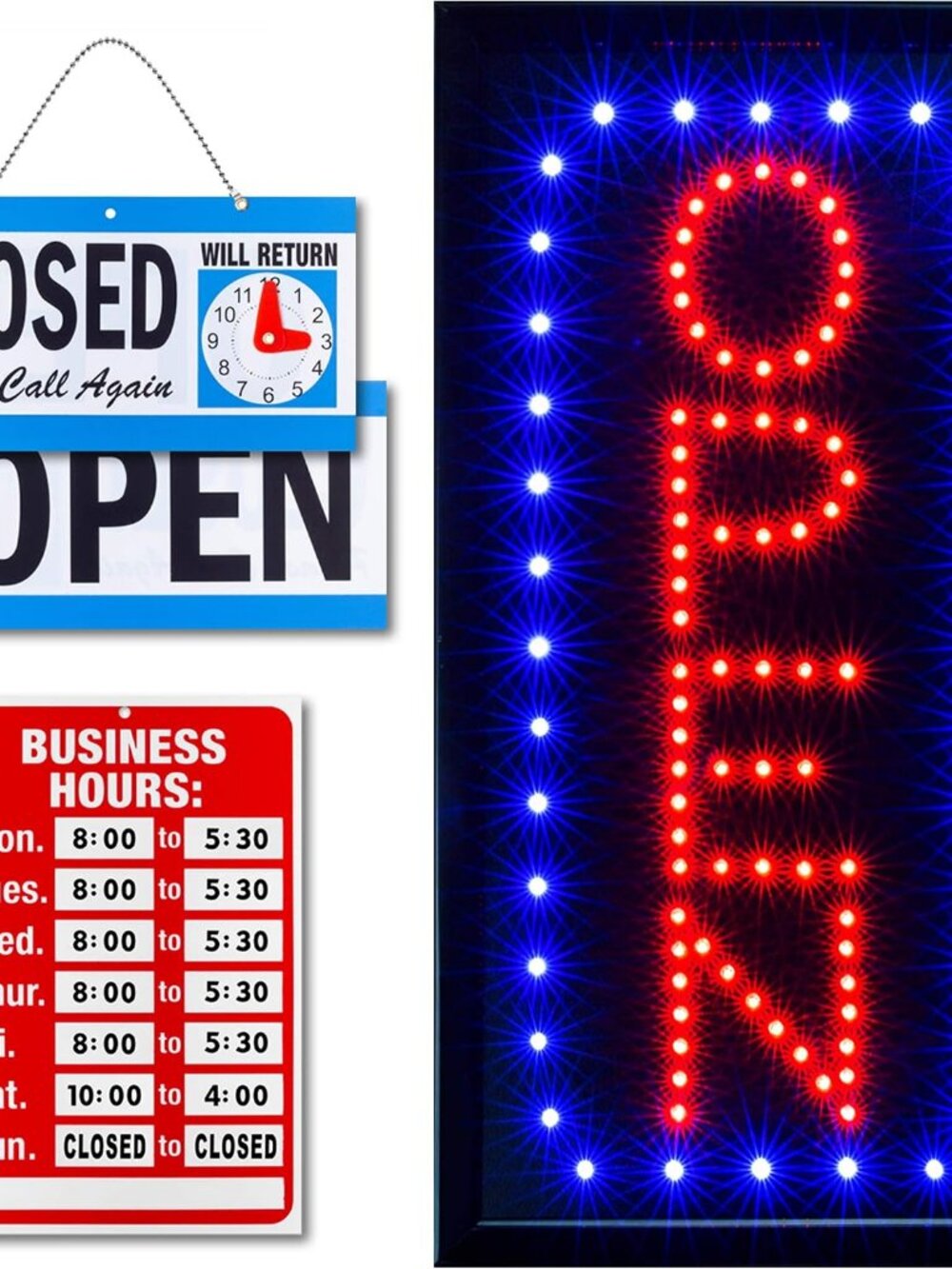 NEW Vertical LED Neon Style Open Sign with Business Hours Open Closed Signs